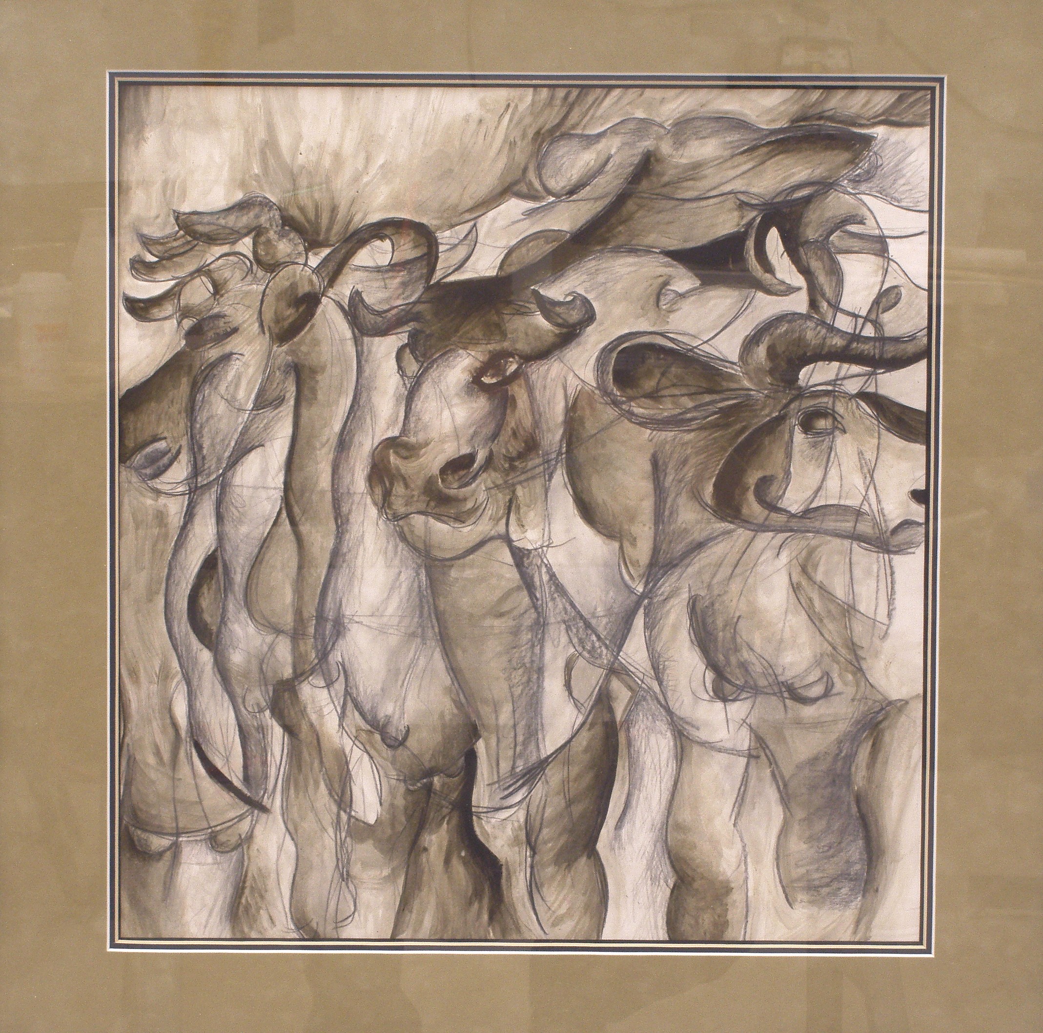 Cows · pencil and oil · framed