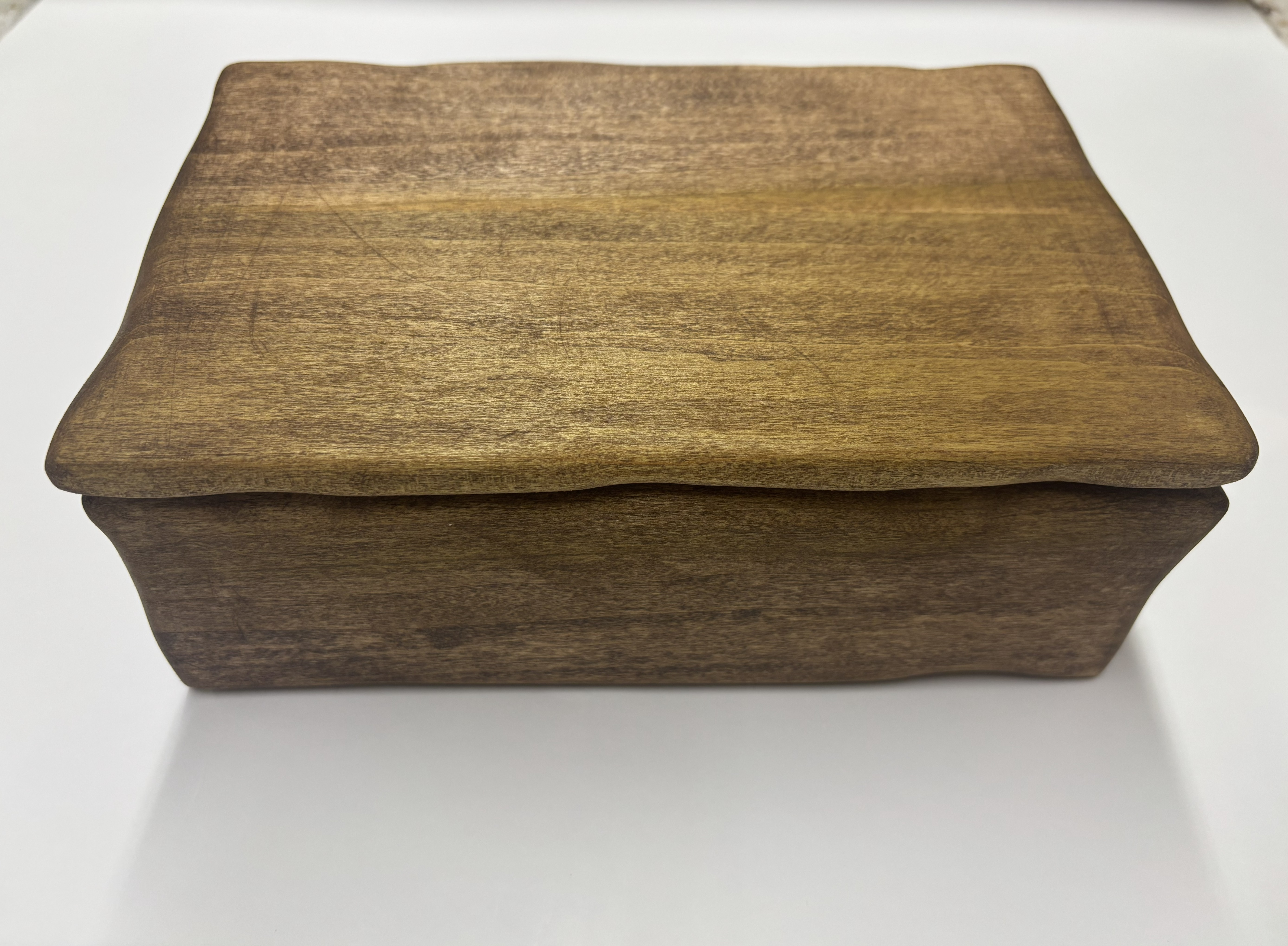 Student woodworking: stained walnut box, closed
